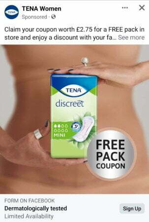 Free TENA Discreet pads (worth £2.75) [voucher]