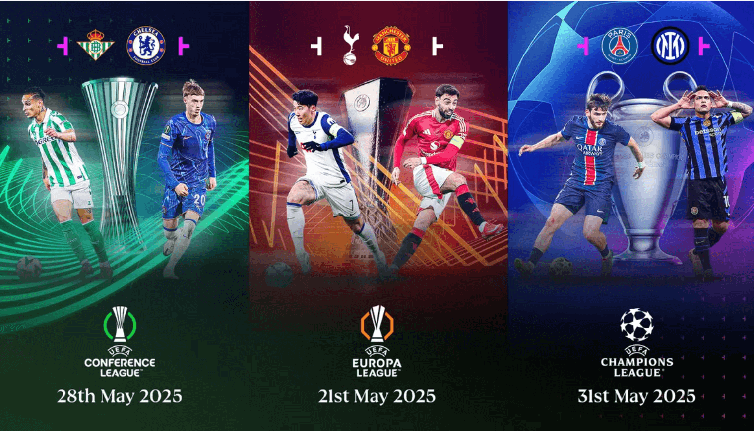 You can watch the UEFA Champions League, Europa League and Conference League Finals online for free (legally).