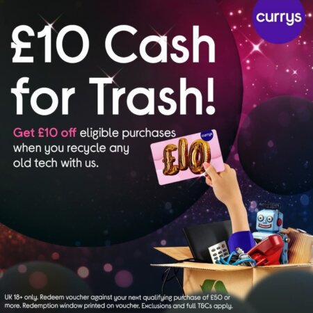 Free £10 off £50 at Currys voucher (recycle any old tech)