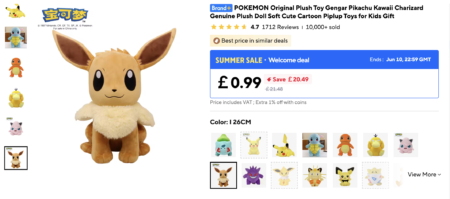 Pokemon cuddly toy 99p (delivered free)