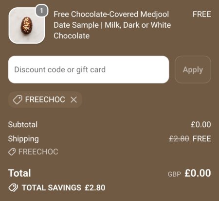 Free chocolate covered dates samples (delivered free)