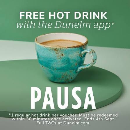 Free hot drink at Dunelm Cafe