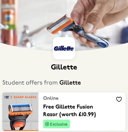 Free Gillette Fusion Razor (worth £10.99) delivered free [Students]