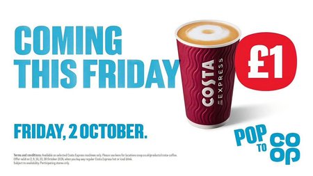 £1 Costa Drinks At Co-Op