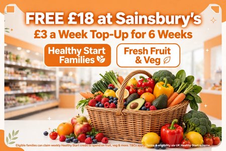 Free £18 to spend at Sainsbury's - £3 a week for fruit & veg [Healthy Start]