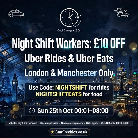 Free £10 off Uber / Uber Eats codes for NightWorkers [25 Oct]