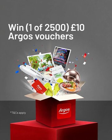 Chance to win (1 of 2500) £10 Argos vouchers with any purchase