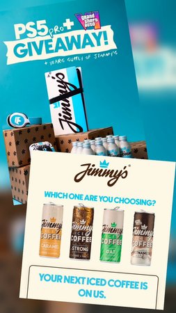 Free can of Jimmy's Iced Coffee + chance to win PS5 Pro + years supply