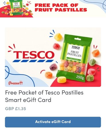 Free £1.35 Tesco gift card (10k available)